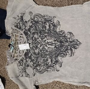 Maurices Elegant Gray and Black Lace Top